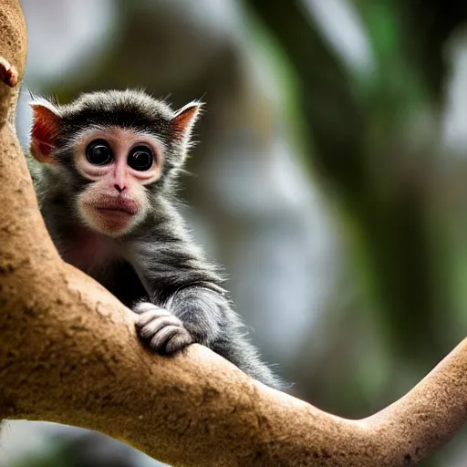 Image similar to monkey kitten, in a tree, Nikon, telephoto