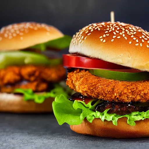 Image similar to a spicy crispy chicken burger, food photography, detailed, yum, fast food