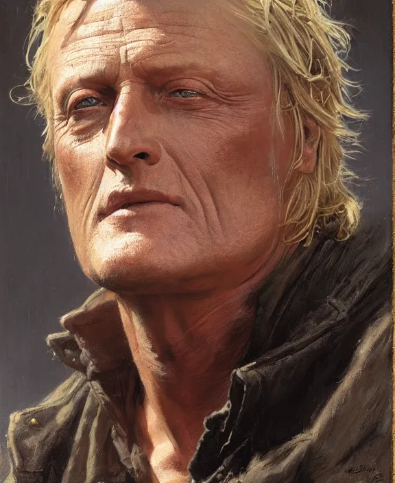 Image similar to portrait of rutger hauer, highly detailed painting by gaston bussiere, craig mullins, j. c. leyendecker 8 k