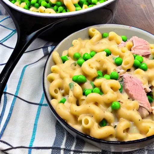 Prompt: tuna mac and cheese with peas