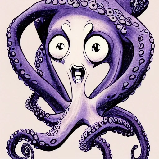 Image similar to a cartoon character of a human - octopus, character - portrait, ursula the sea witch, by glen keane, disney