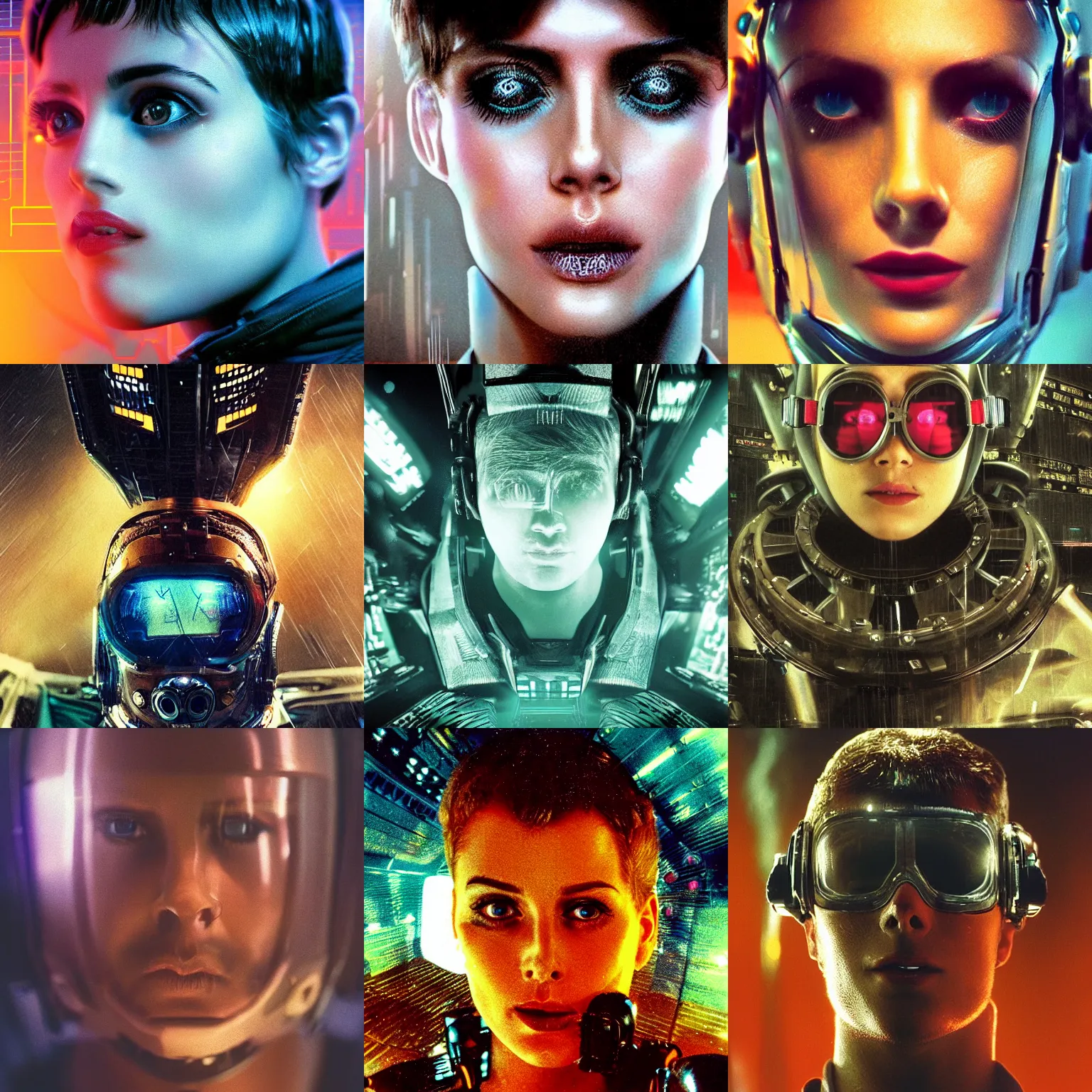 Prompt: beautiful extreme closeup portrait photo in style of 1990s frontiers in retrofuturism deep diving helmet fashion magazine blade runner edition, highly detailed, tilted selfie perspective, soft lighting