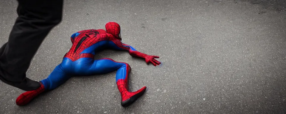 Image similar to soldier shoots spiderman, new york, shallow depth of field, photoreal, cinematic