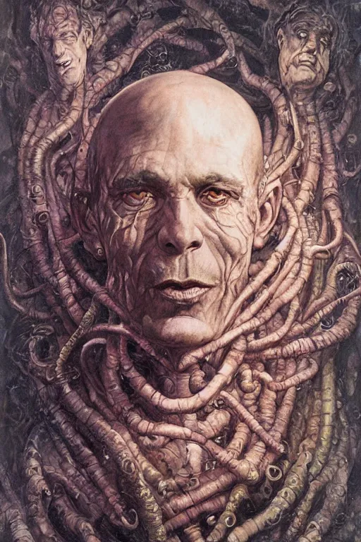 Image similar to portrait of dr octavius in the style of wayne barlowe, gustav moreau, peter mohrbacher, bussiere, roberto ferri, santiago caruso, luis ricardo falero, austin osman spare