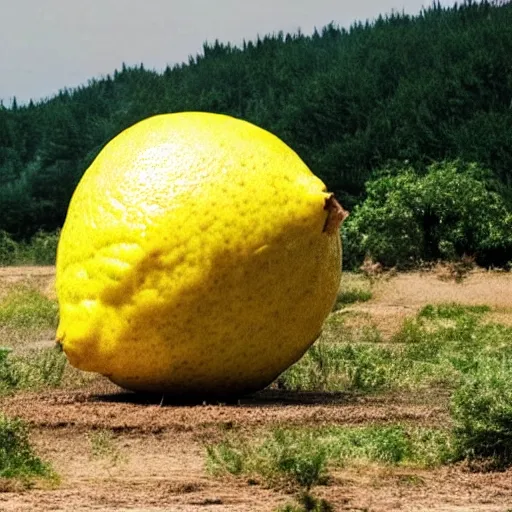 Image similar to a giant lemon hitting the earth creating an explosion