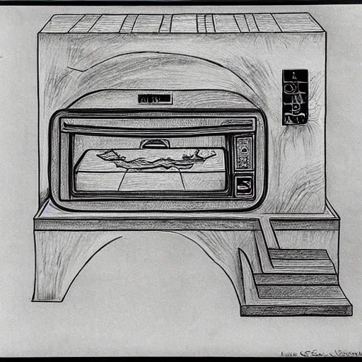 Image similar to mc escher drawing of an impossible oven