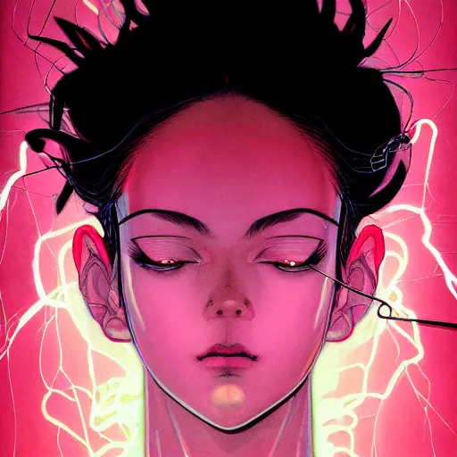 Image similar to prompt : pink lightning portrait soft light painted by james jean and katsuhiro otomo and erik jones, inspired by evangeleon anime, smooth face feature, intricate oil painting, high detail illustration, sharp high detail, manga and anime 1 9 9 9