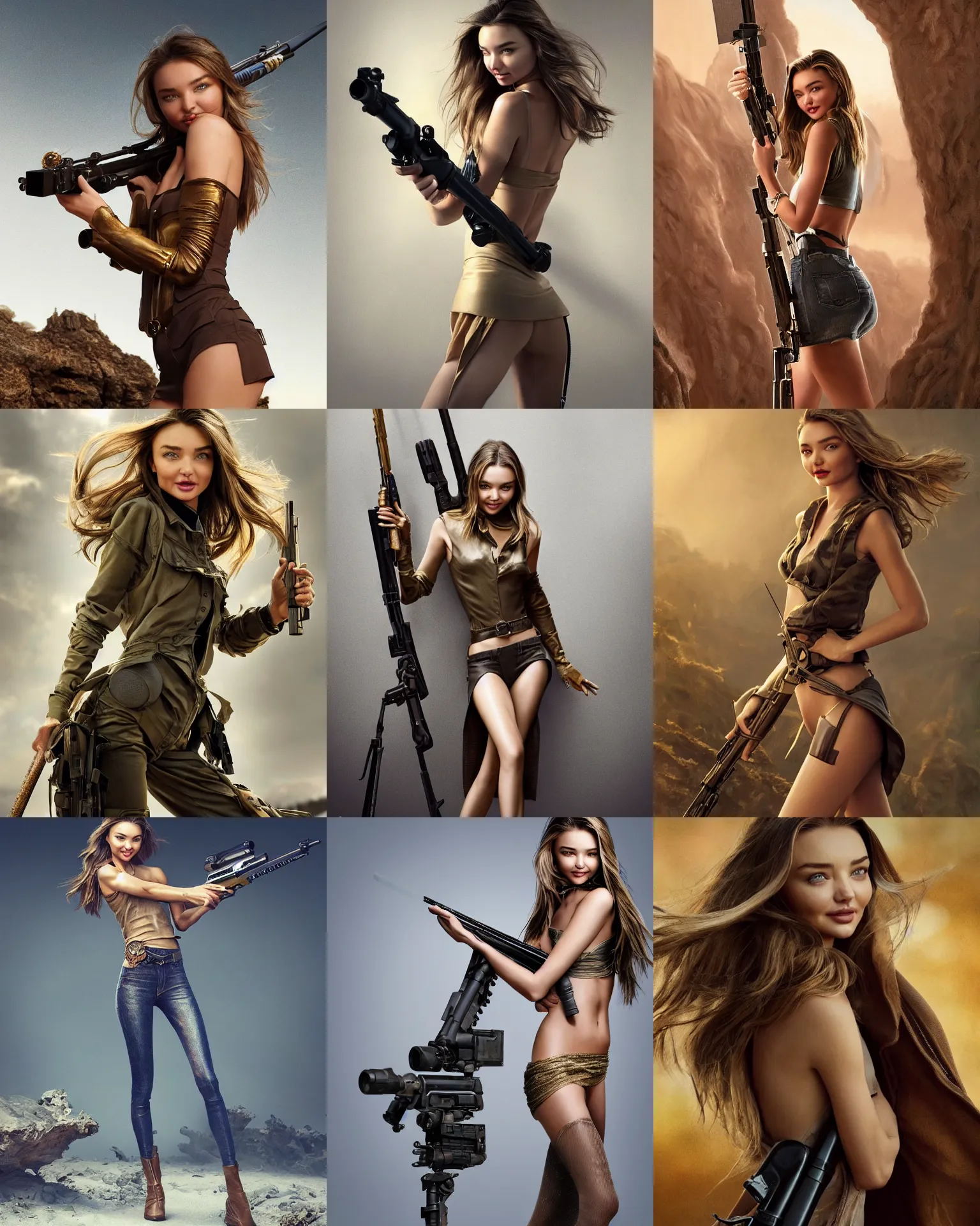 Prompt: miranda kerr with long blonde hair : : standing next to long barreled sniper rifle : : weta disney pixar movie full length still photo : : hi - fructose, sci fi decadent highly - detailed digital painting, golden ratio, octane render, artstation, smooth, sharp focus, artgerm, mucha, loish, wlop : :