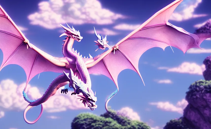 Image similar to a pastel color flying japanese manga dragon, extremely intricate and detailed 8 k cinematic lighting, hyper realism