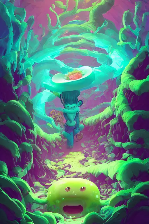 Image similar to roots cactus sushi cristal smurf ghost creature animal sushi cristal very big eye roots cactus elemental flush of force nature micro world fluo fishscale, behance hd by jesper ejsing, by rhads, makoto shinkai and lois van baarle, ilya kuvshinov, rossdraws radiating a glowing aura global illumination ray tracing hdr