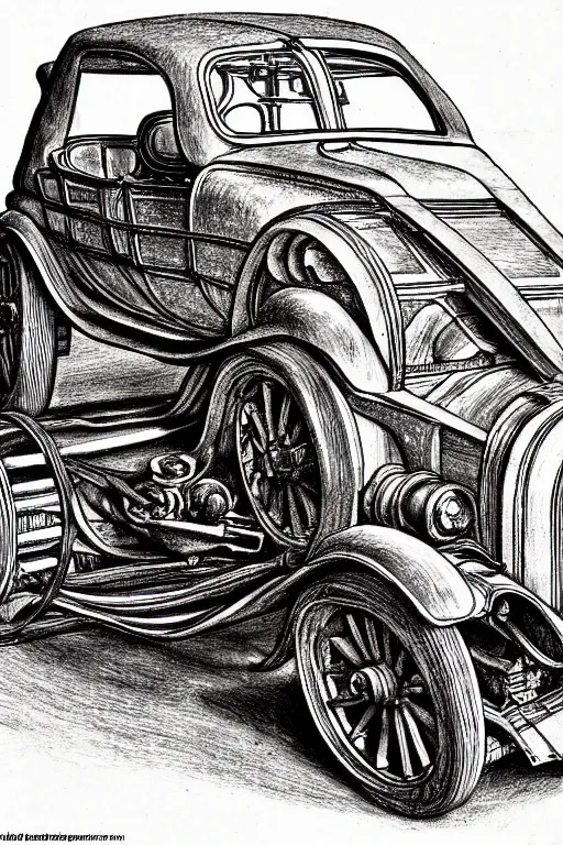 Image similar to highly detailed drawing of a car by albrecht durer