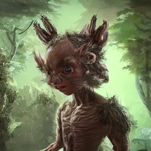 Image similar to a highly detailed portrait of a tiny humanoid creature in a fantasy forest concept art