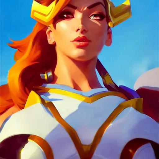 Image similar to Greg Manchess portrait painting of SheRa as Overwatch character, medium shot, asymmetrical, profile picture, Organic Painting, sunny day, Matte Painting, bold shapes, hard edges, street art, trending on artstation, by Huang Guangjian and Gil Elvgren and Sachin Teng