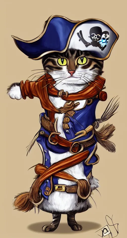 Image similar to a cat dressed as a pirate , digital art, ultra realistic, ultra detailed, art by Albert Uderzo