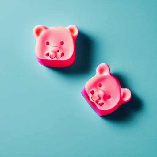 Prompt: professional food photgraphy of pink gummy bear, studio lighting, white background, 8 k photorealistic