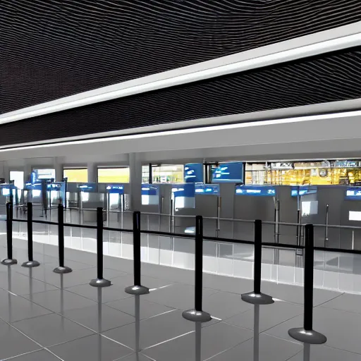 Image similar to 8 k hd detailed octane render of the security line at an airport