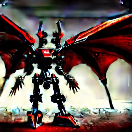 Image similar to red and black mecha winged dragonborn, sci-fi art, digital art, matte painting