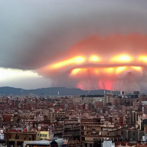 Prompt: nuke explosion in the skyline from barcelona