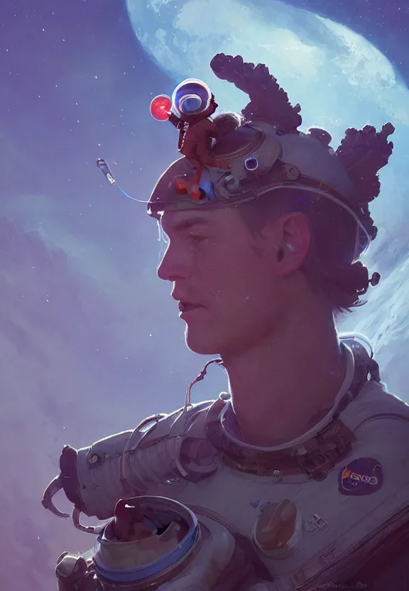 Prompt: an astronaut with a nudibranch on his face, in skyrim, stephen bliss, unreal engine, fantasy art by greg rutkowski, loish, rhads, ferdinand knab, makoto shinkai and lois van baarle, ilya kuvshinov, rossdraws, tom bagshaw, global illumination, radiant light, detailed and intricate environment