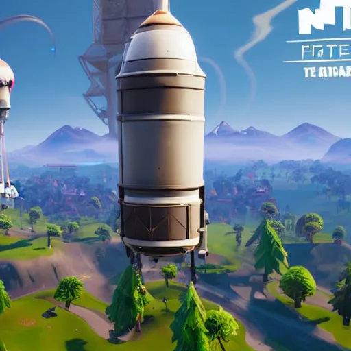 Image similar to fortnite rocket launch to the space station, 3 d render, unreal engine 4, high quality