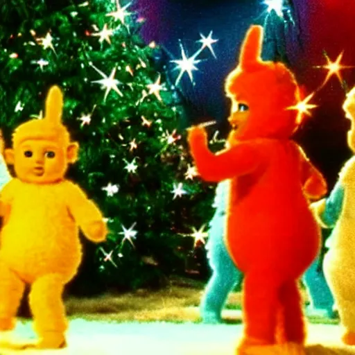 Prompt: wham! last christmas music video with teletubbies