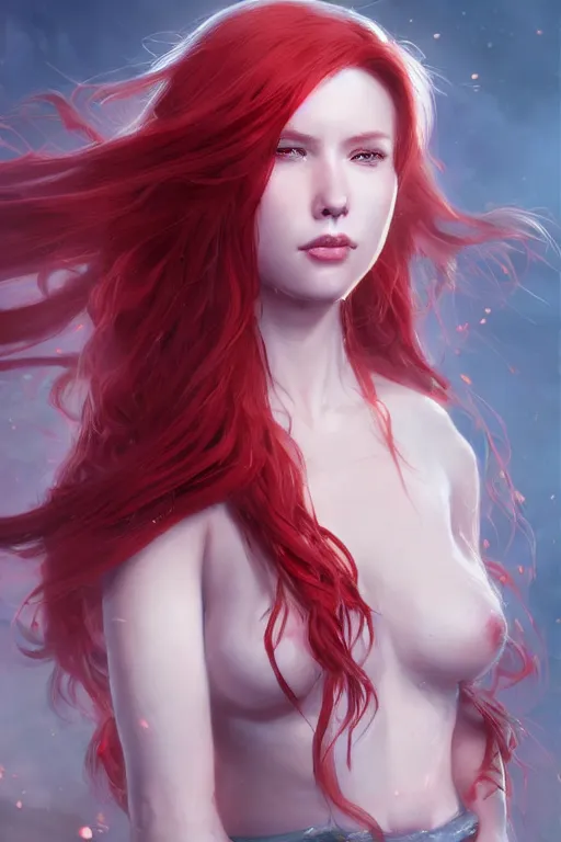 Image similar to beautiful cute red haired joyful and playful 1 9 year old maiden, long hair, dnd character, sci - fi, fantasy, intricate, elegant, digital painting, artstation, concept art, smooth, sharp focus, 8 k frostbite 3 engine, ultra detailed, art by artgerm and greg rutkowski and magali villeneuve