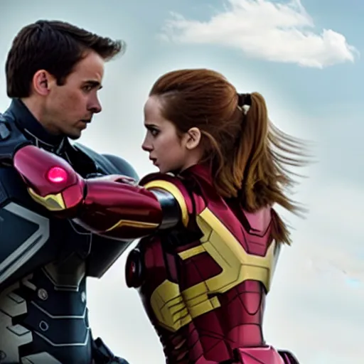 Image similar to a still of emma watson in iron man fighting with captain america ( daniel radcliff )