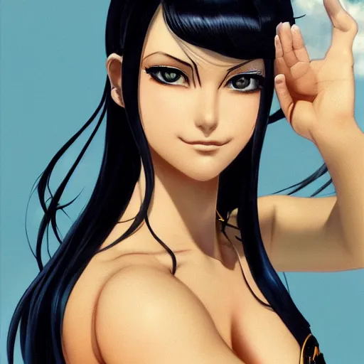 Image similar to a portrait nico robin by eiichiro oda, huang guangjian and gil elvgren and sachin teng, 4 k resolution, artstation, high detail, female body