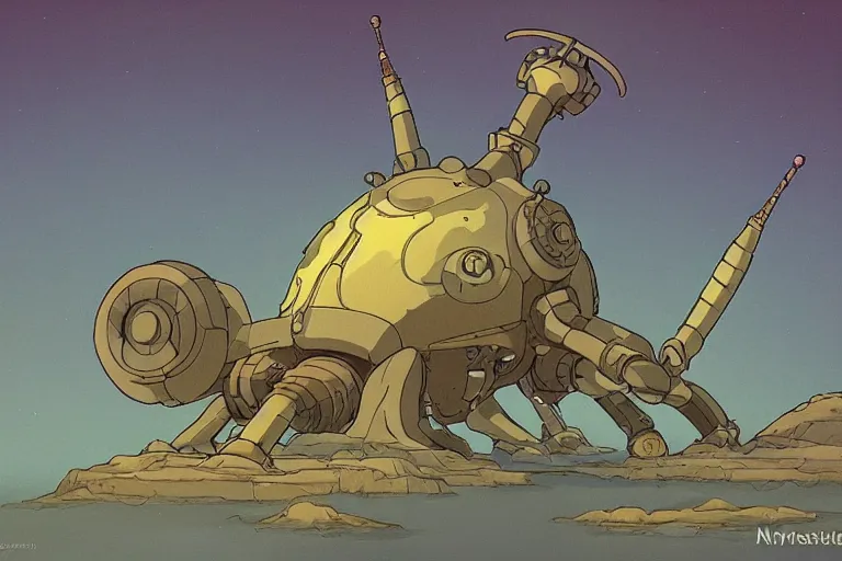 Prompt: A cell animation of a machine for untwisting nickers, Nausicaa of the Valley of the Wind, Miyazaki Hayao, ghibli style, illustration, anime, trending on artstaion