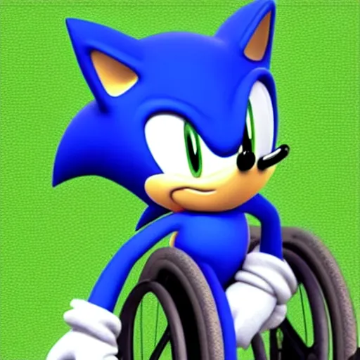Image similar to Sonic the hedgehog in a wheelchair, crying