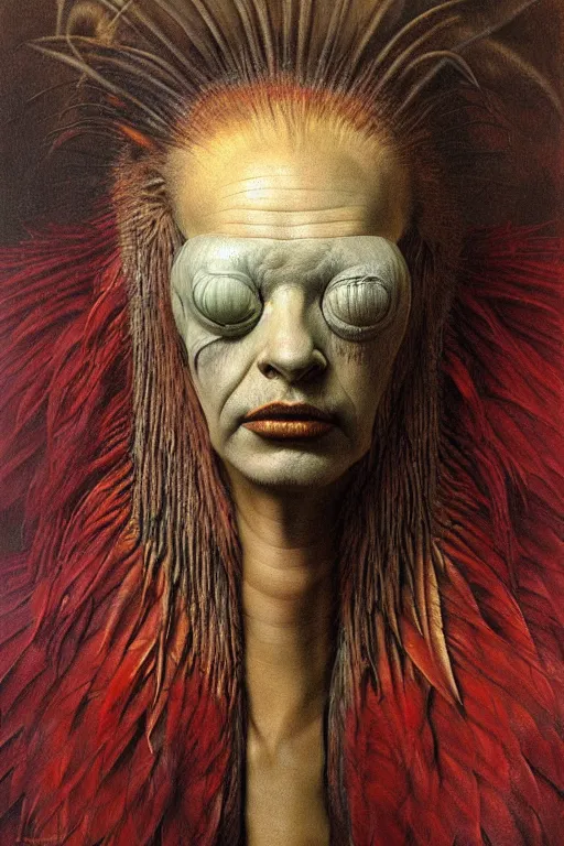 Prompt: hyper realistic painting of feather mask by wayne barlowe, beksinski, hr giger, austin osman spare, bussiere, roberto ferri, rembrandt, luis ricardo falero, intrincate ornaments