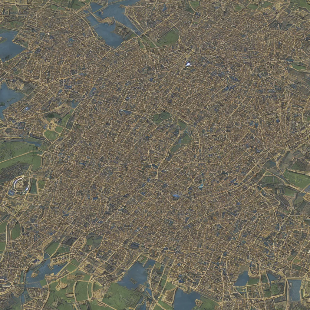 Image similar to A map of paris in Civilization 5, video game, highly detailed, intricate, 8k render, by Greg Rutkowski