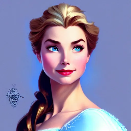 Image similar to Brunette Grace Kelly as Elsa from Frozen, western, D&D, fantasy, intricate, elegant, highly detailed, digital painting, artstation, concept art, matte, sharp focus, illustration, art by Artgerm and Greg Rutkowski and Alphonse Mucha