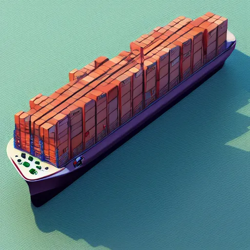 Image similar to isometric container ship, vray, cgsociety, artstation