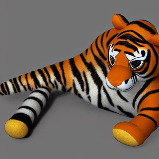 Image similar to cute fumo plush of a tiger girl, anime girl, vray