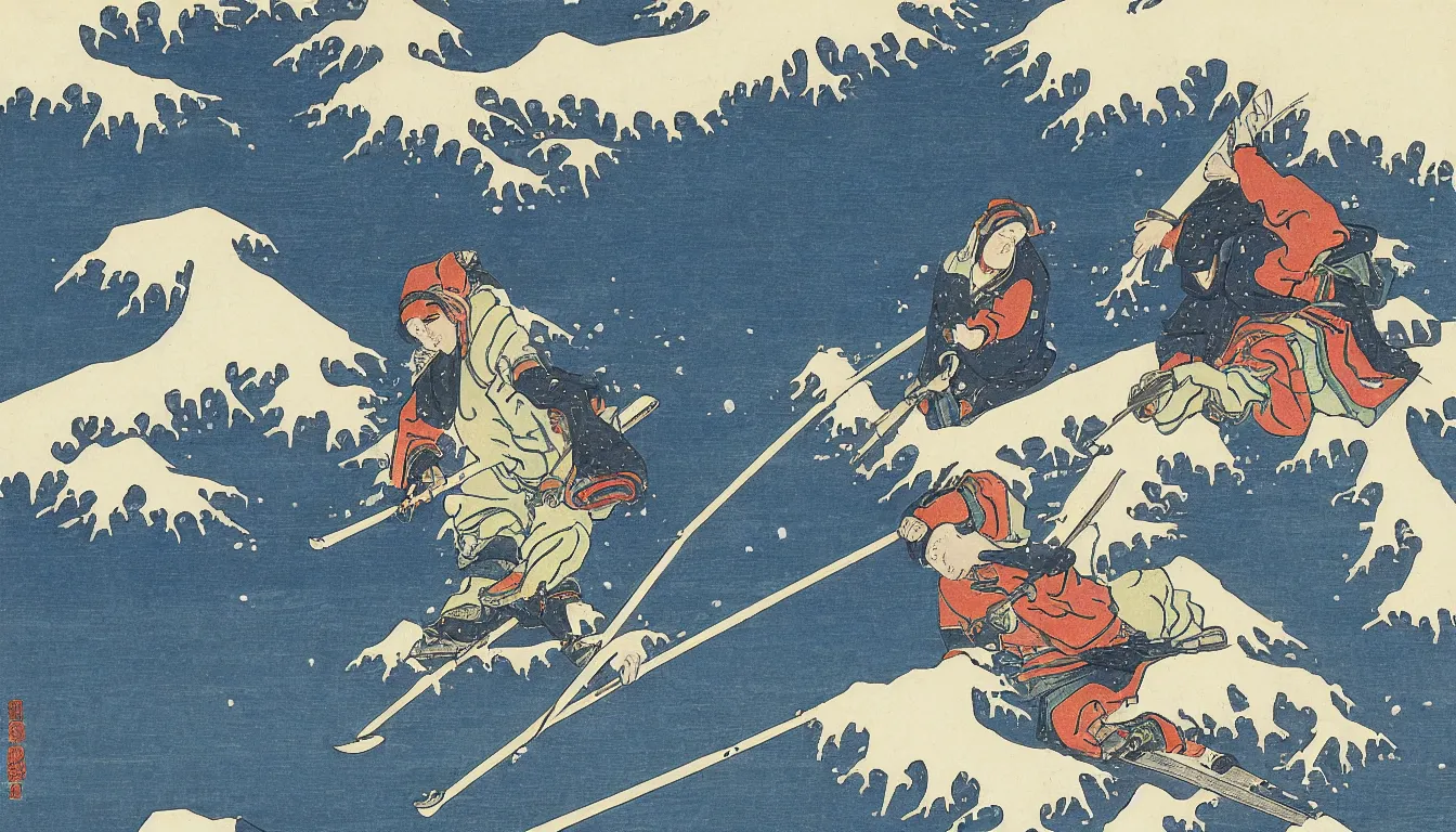 Prompt: skier by hokusai, ultra detailed