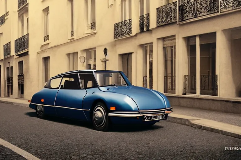 Prompt: a wholesome beautiful animation key shot of!! one!! focused!! 1 9 7 4 citroen ds!! in a paris street, medium wide shot, sharp, very detailed, high resolution, rendered in unreal engine 5, anime key art by greg rutkowski, bloom, dramatic lighting