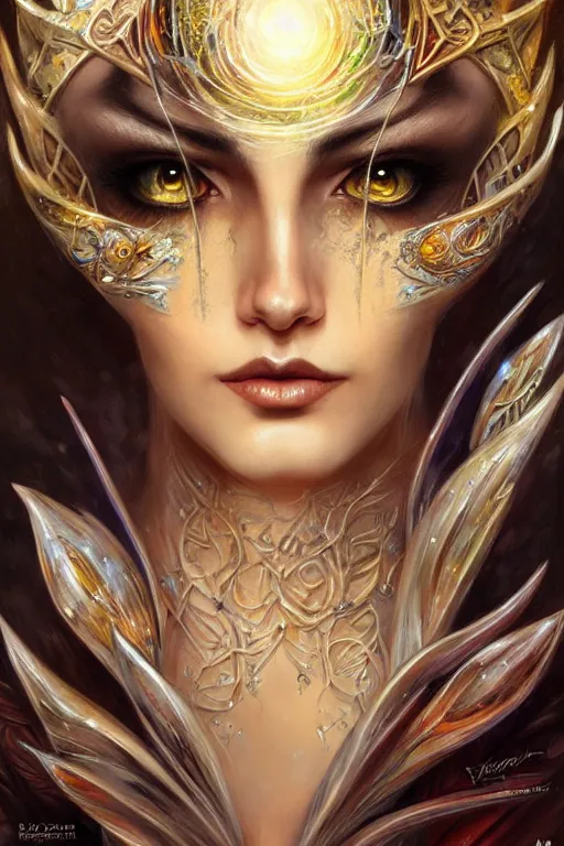 Image similar to a female sorceress by karol bak and vargas, beautiful detailed eyes, cute, fantasy, intricate, elegant, highly detailed, digital painting, 4 k, hdr, concept art, detailed jewelry, smooth, sharp focus, illustration, art by artgerm