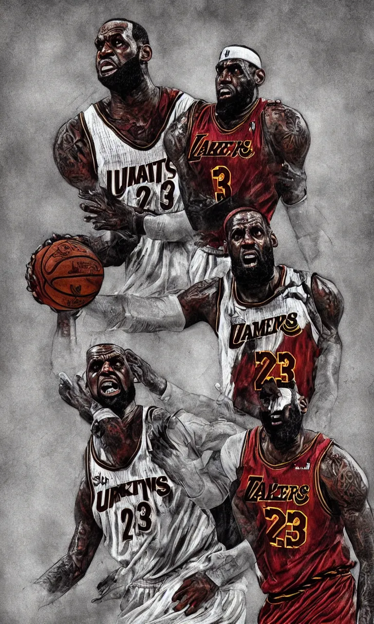 Image similar to a detailed digital art portait of angry undead lebron james, art by norman rockwell, pixar style