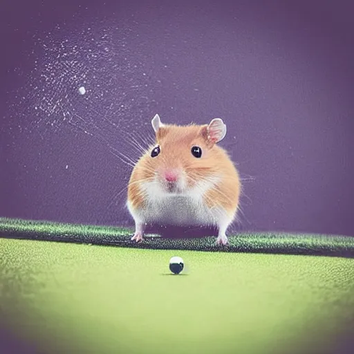 Prompt: “ hamster coming out of a golf hole as a man hits the golf ball ”