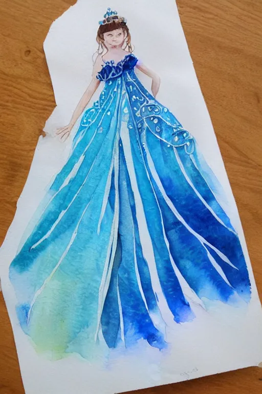 Prompt: ocean themed princess dress design, watercolor