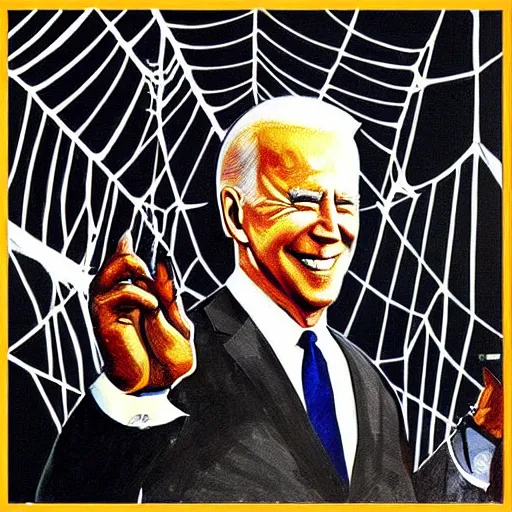 Prompt: “ painting of joe biden caught in a spider ’ s web ”