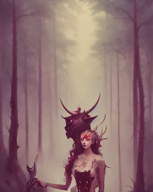 Image similar to portrait of a demon in a haunted forest by peter mohrbacher. photographic, photography. trending on artstation