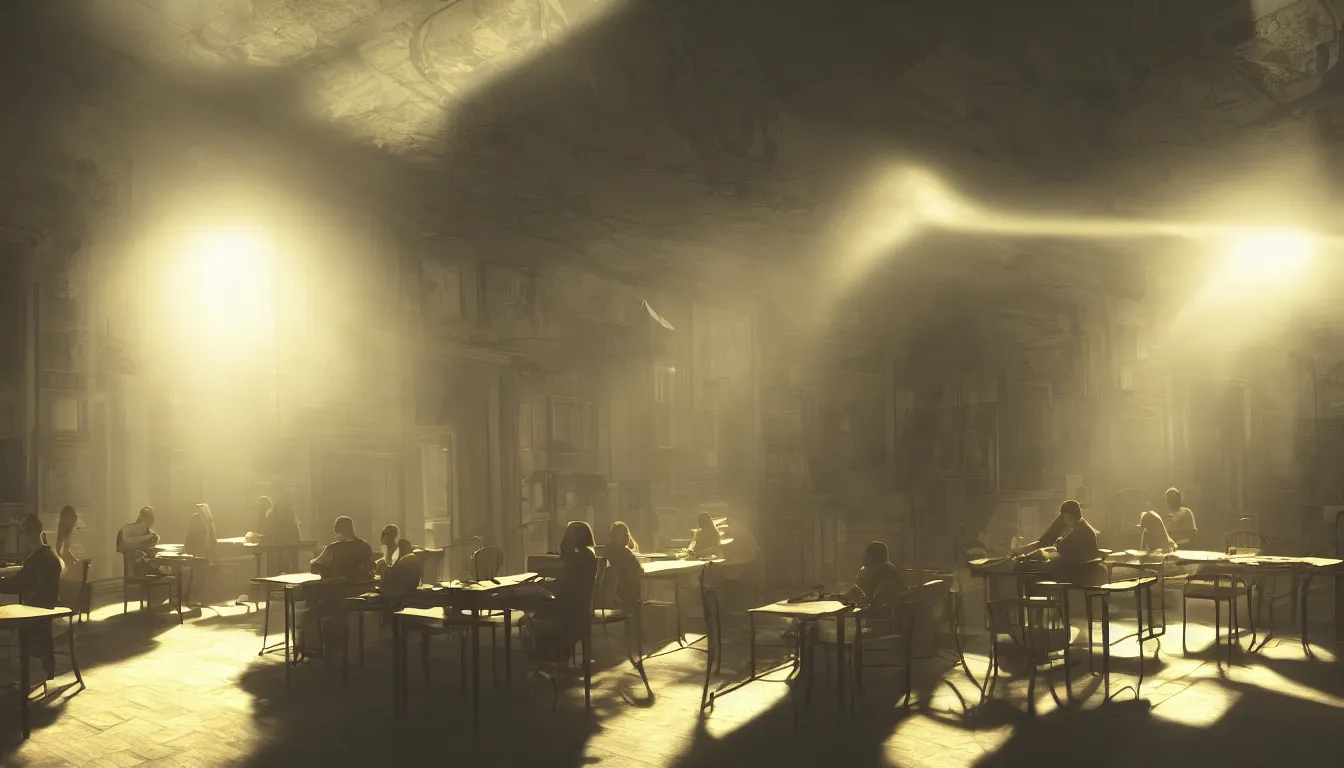 Prompt: a victorian internet cafe, volumetric light, morning light, cinematic photo, epic scene