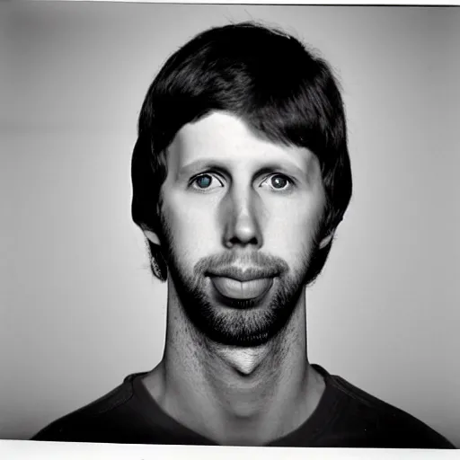 Image similar to Mugshot Portrait of Jon Heder, taken in the 1970s, photo taken on a 1970s polaroid camera, grainy, real life, hyperrealistic, ultra realistic, realistic, highly detailed, epic, HD quality, 8k resolution, body and headshot, film still, front facing, front view, headshot and bodyshot, detailed face, very detailed face