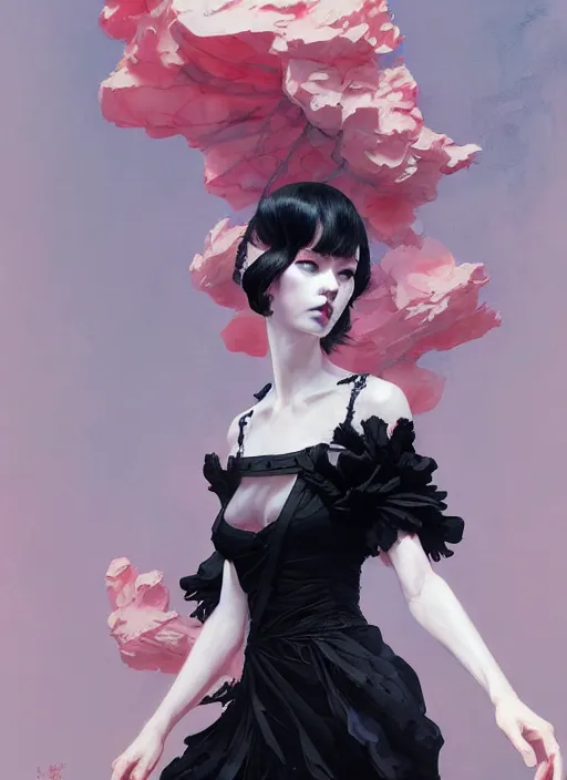 Prompt: character design by james jean, ruan jia, ilya kuvshinov, martine johanna, jakub rebelka ( ( ( portrait of gothic girl in seductive luxurious flowy tornado dress ) ) ) emerging from lighting and powerful thunder, sharp edges. ultra detailed, majestic, intricate,