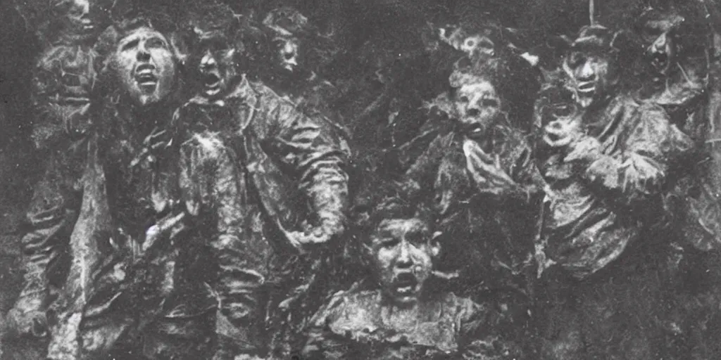 Image similar to explorers discover horrifying monster in mine, 1 9 0 0 s photograph