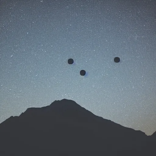 Image similar to a black dot in the sky stretching out a mountain, dark lighting, landscape