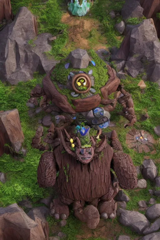 Image similar to zelda fantasy art giant golem troll wood rock greeble gemstone, global illumination ray tracing hdr fanart arstation by sung choi and eric pfeiffer and gabriel garza and casper konefal