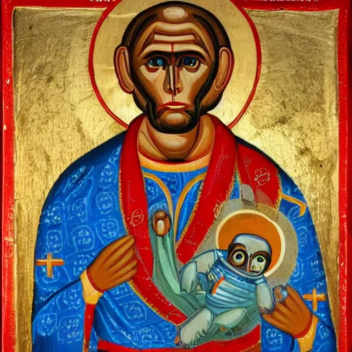 Image similar to astronaut monkey Byzantine religious icon